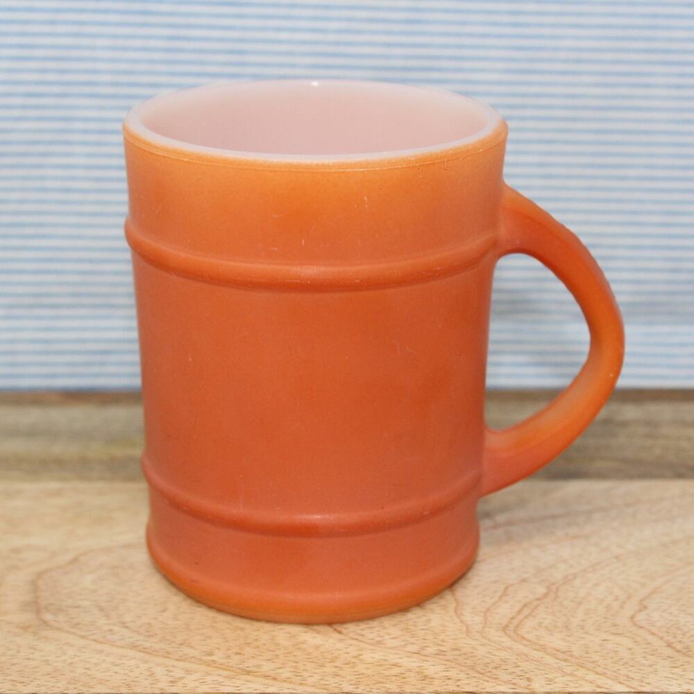 Vintage Fire-King Anchor Hocking Barrel Mug Orange USA MilkGlass 12oz Collect
